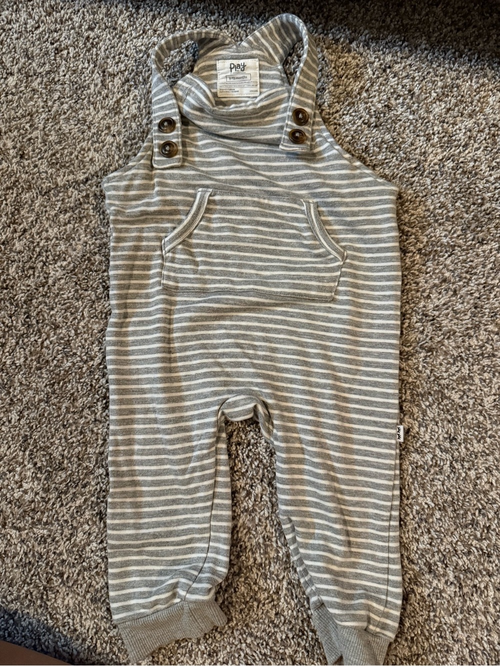 Little Sleepies Gray & White Striped Knit Overalls